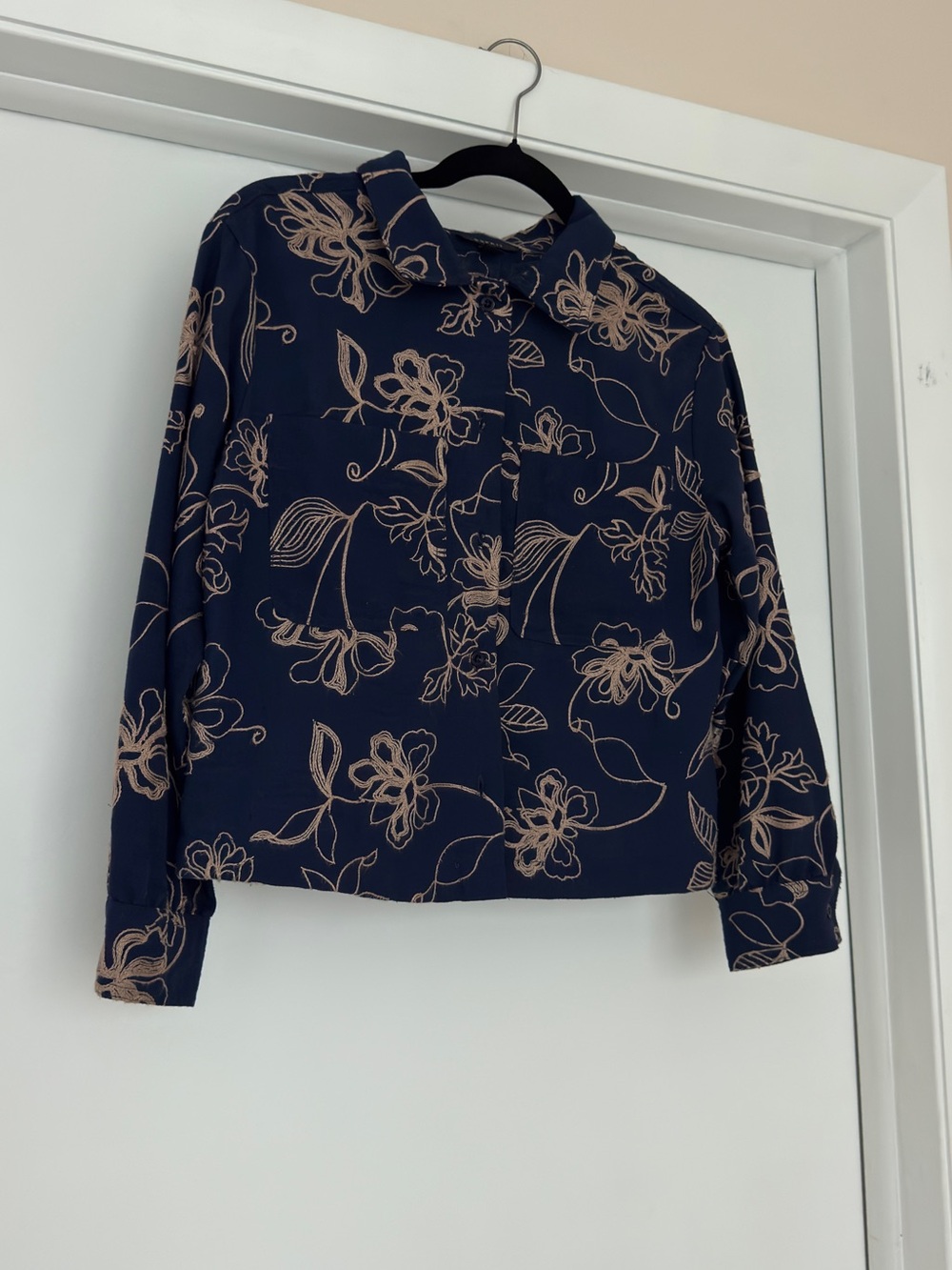Esprit Navy Button-Up Floral Outline Shirt